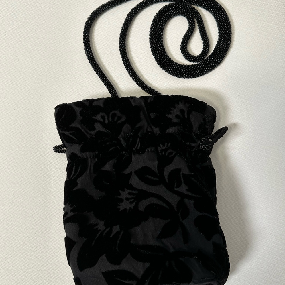 Black Velvet Jacquard Drawstring Over shoulder Bag, Romantic, Coquette, Witchy